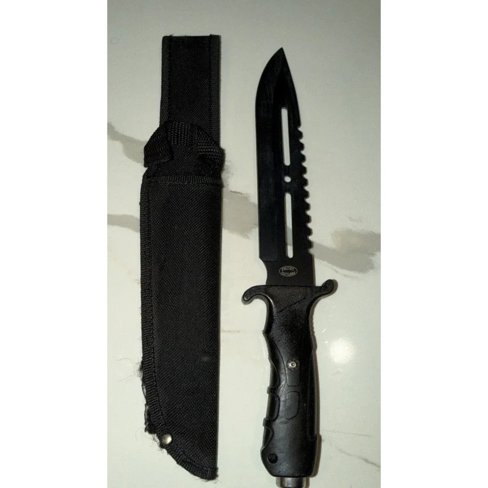 Frost Cutlery Tactical Survival Knife Fixed Blade Sheath Serrated Gut Hook 12